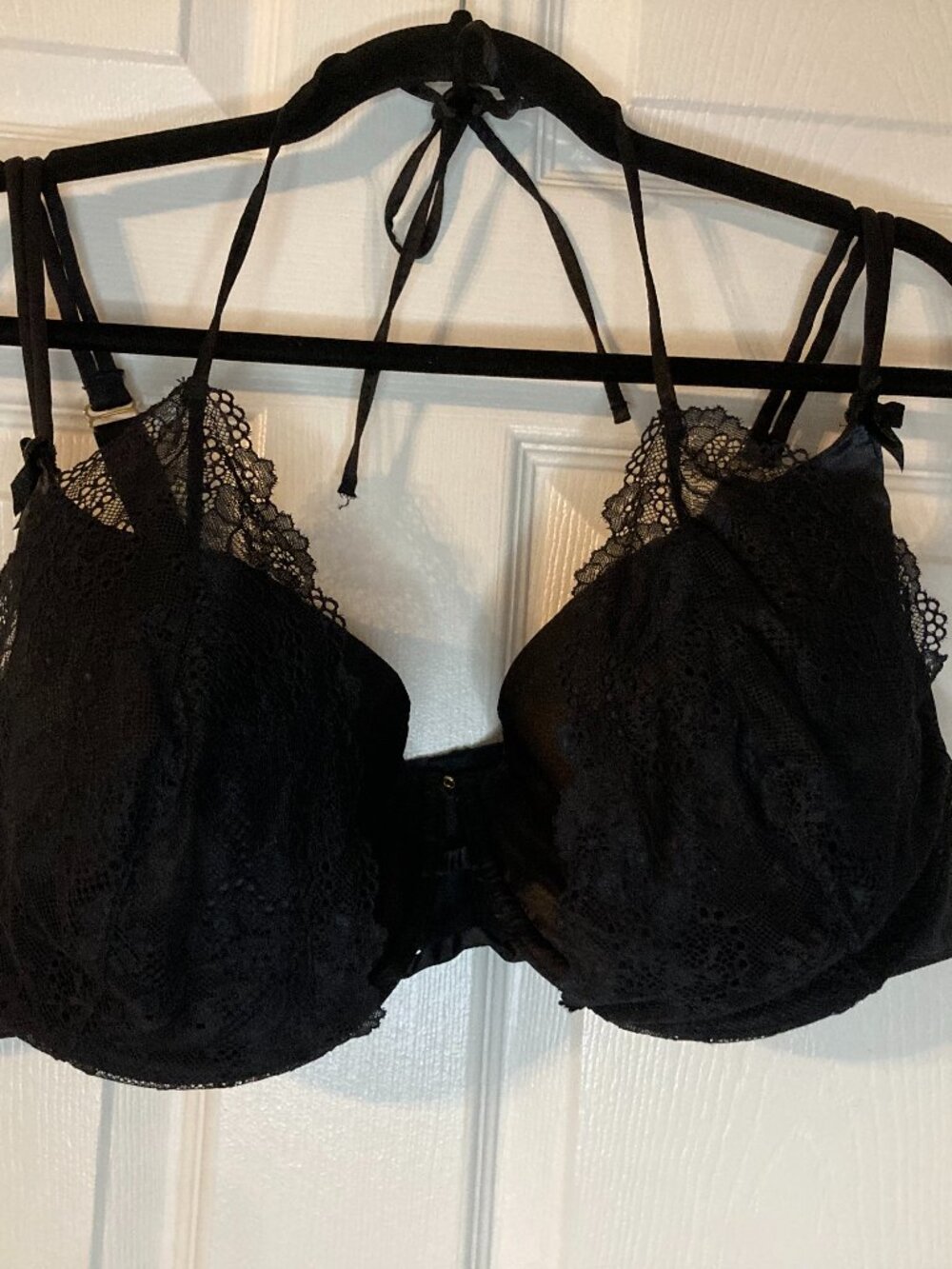 Cacique Women's Black Lined Underwire Demi Bra W/ Black Lace Halter - Size 46DDD